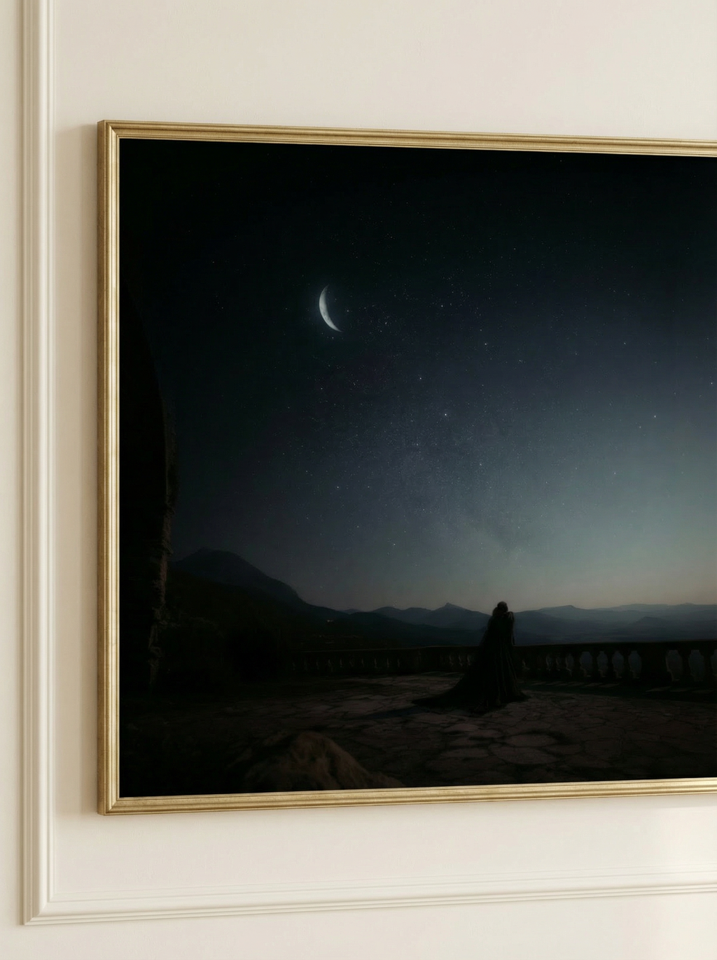 Fantasy night scene with crescent moon on Frame TV 