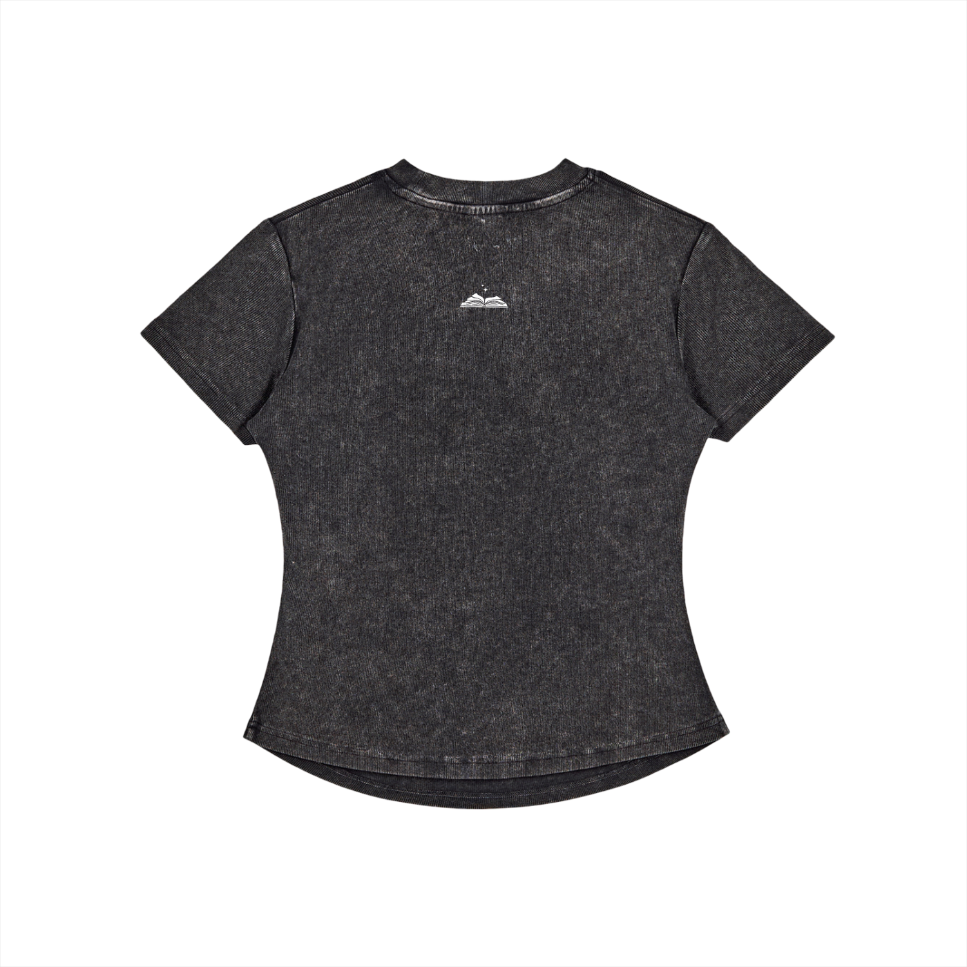 Charcoal Grey body con t-shirt with a gleam logo on the back against a white background